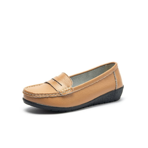Fangasis Ladies Flats Lightweight Loafers Slip On Boat Shoes Walking Breathable Moccasins Khaki 10