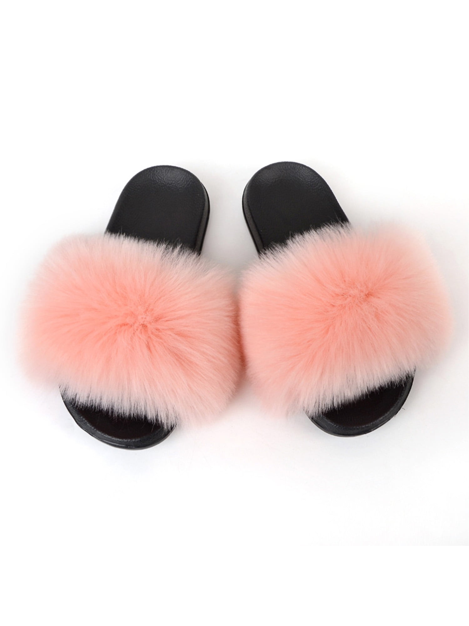Women's Sandals Size 9 Faux Fur Slides Easy Hot Fluffy Hairy Pink