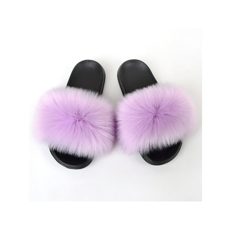 Fangasis Ladies Fluffy Slides Furry Slipper Faux Fur Fuzzy