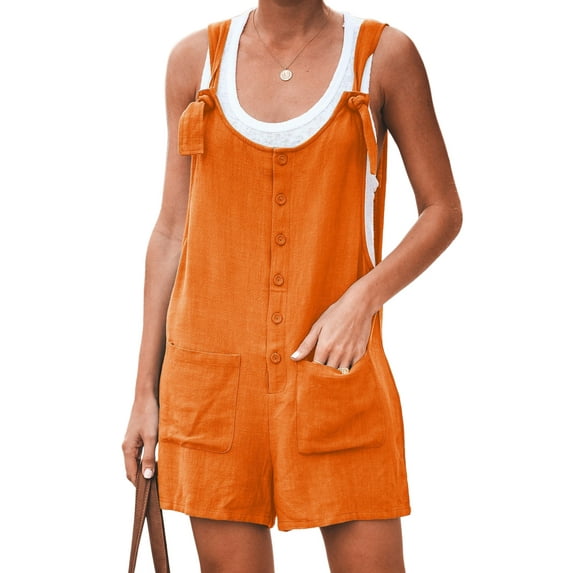 Fangasis Ladies Jeans Pants Adjustable Strap Jumpsuits Solid Color Romper Women Boyfriend Trousers Classic Beach Denim Bib Overalls Orange XL