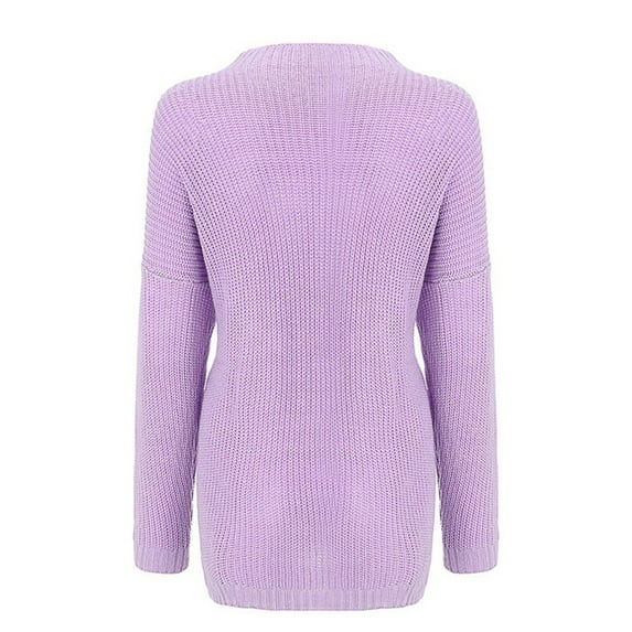 Fangasis Ladies Jumper Tops Long Sleeve Sweater Solid Color Knitted Sweaters Women Casual Pullover Cozy Chic Purple M