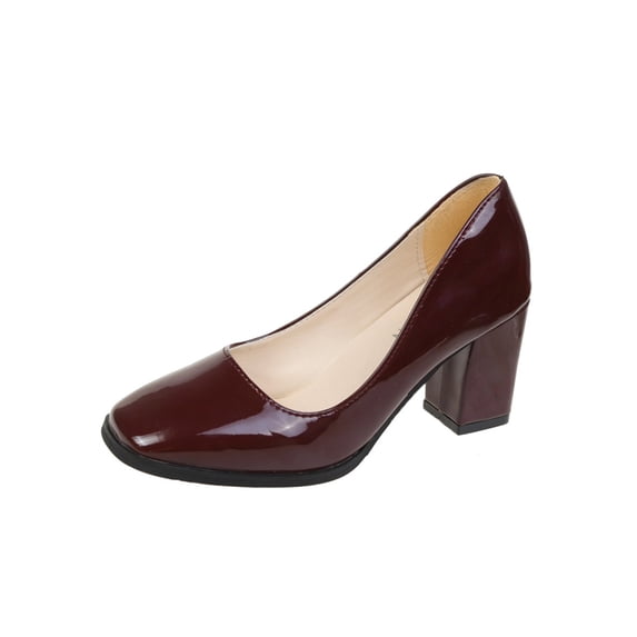 Fangasis Ladies Lightweight Chunky Block Heel Pumps Formal Anti-Slip Heeled Shoe Comfort Slip On High Heels Wine Red 9