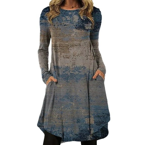 Fangasis Ladies Long Dress Pocket Swing Sleeve Midi Women Kaftan Loose Holiday Element 13 2XL