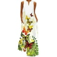 thumbnail image 1 of Fangasis Ladies Long Maxi Dresses Floral Print Tank Dress Sleeveless Summer Beach Sundress Women Casual Bohemian Holiday Style D M, 1 of 4