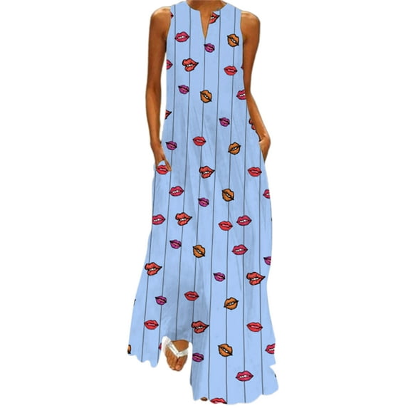 Fangasis Ladies Long Maxi Dresses Floral Print Tank Dress Sleeveless Summer Beach Sundress Women Casual Bohemian Holiday Style S 5XL