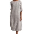thumbnail image 1 of Fangasis Ladies Midi Dress Crew Neck Dresses Plain Women Relaxed Sundress Loose Fit Spring Shirt Grey XL, 1 of 4