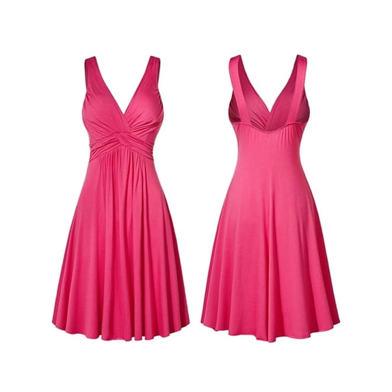 Fangasis Ladies Midi Dress Solid Color Tank Dresses Sleeveless Summer Beach Sundress Women Casual Loose Holiday Red XXS