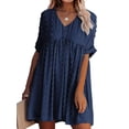 thumbnail image 1 of Fangasis Ladies Mini Dress V Neck Swing Beach Sundress Women's Solid A-line Summer Everyday Navy Blue 2XL, 1 of 3