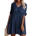 thumbnail image 1 of Fangasis Ladies Mini Dress V Neck Swing Beach Sundress Women's Solid A-line Summer Everyday Navy Blue L, 1 of 3