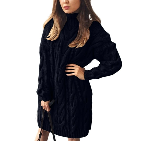 Fangasis Ladies Pullover Turtleneck Knitted Sweaters Winter Warm Jumper Tops Women Knitwear Knit Sweater Loose Chic Black XXXL