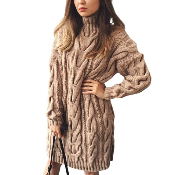 Fangasis Ladies Pullover Turtleneck Knitted Sweaters Winter Warm Jumper Tops Women Knitwear Knit Sweater Loose Chic Khaki XXL