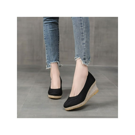 Fangasis Ladies Pumps Shoes Fashion Espadrilles Sandal Beach Wedge Sandals Walking Comfort Black 9