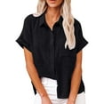 thumbnail image 1 of Fangasis Ladies Shirts Short Sleeve Blouse Button Down Tops Women Casual Tunic Shirt Elegant Holiday Black M, 1 of 9