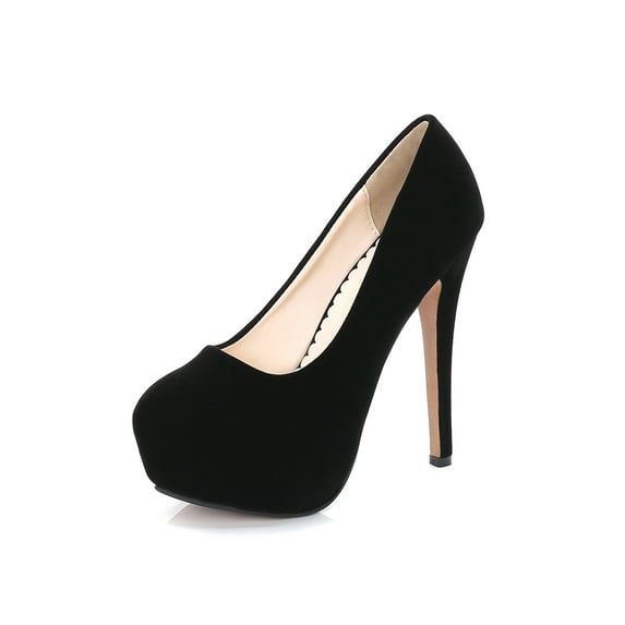 Fangasis Ladies Stiletto Heels Round Toe Pumps Slip On Dress Shoes Women Platform Pump Work Comfort High Heel Black (14cm) 11