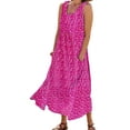 thumbnail image 1 of Fangasis Ladies Summer Beach Sundress Crew Neck Swing Dresses Sleeveless Long Maxi Dress Women Loose Bohemian Holiday Rose Red XL, 1 of 2