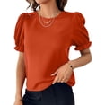 thumbnail image 1 of Fangasis Ladies Summer Tops Ruffle T-shirt Short Sleeve T Shirt Women Solid Color Pullover Loose Holiday Tunic Blouse Orange Red M, 1 of 3