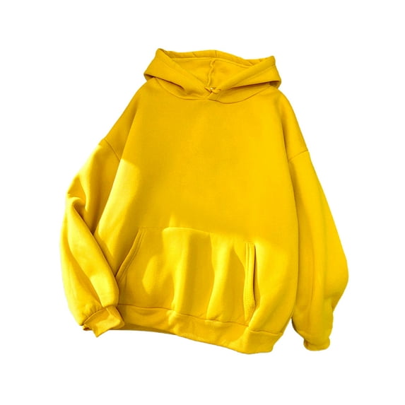 Fangasis Ladies Sweatshirt Fleece Hoodies Long Sleeve Hooded Tops Women Loose Fit Pullover Casual Daily Wear Yellow XS
