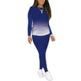 thumbnail image 1 of Fangasis Ladies Sweatsuits Gradient Two Piece Outfit Crew Neck Jogger Set Women Slim Fit Lounge Sets Casual Sports 3#Blue L, 1 of 5