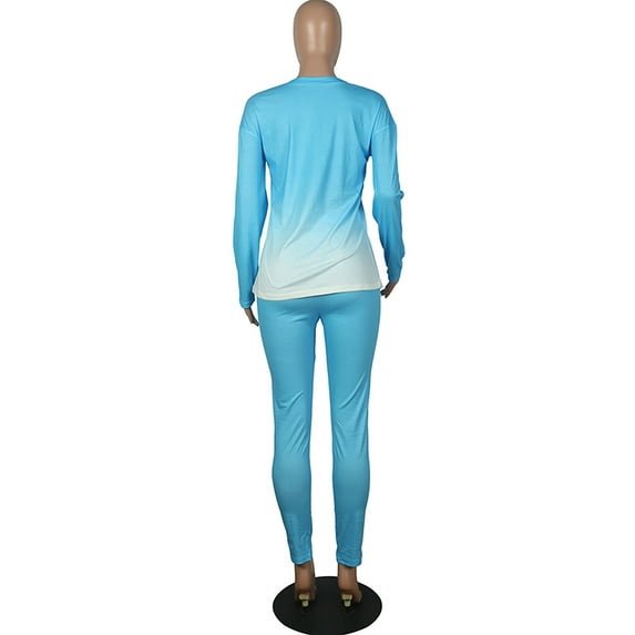 Fangasis Ladies Sweatsuits Gradient Two Piece Outfit Crew Neck Jogger Set Women Slim Fit Lounge Sets Casual Sports 5#Light Blue M