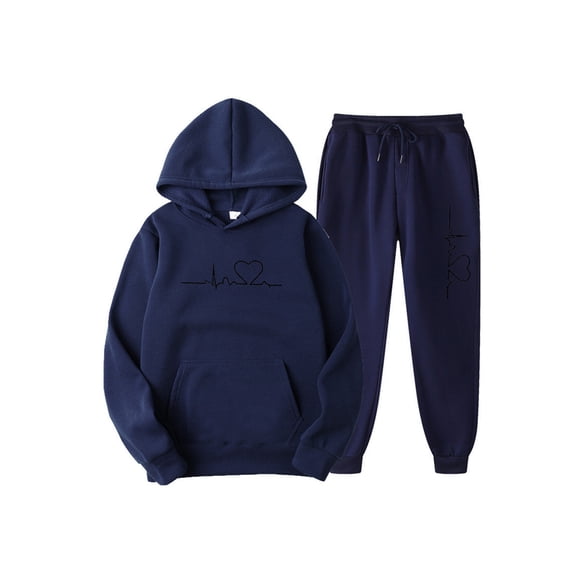 Fangasis Ladies Sweatsuits Hoodies Tracksuit Sets Long Sleeve Two Piece Outfit Women Athletic Hooded Sweatshirts And Sweatpants Loose Fit Fitness Jogger Set Navy Blue 2XL