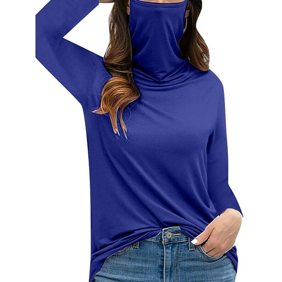 Fangasis Ladies T Shirt Solid Color T-shirt Long Sleeve Tee Women Basic Tunic Blouse Casual Holiday Tops Blue 3XL