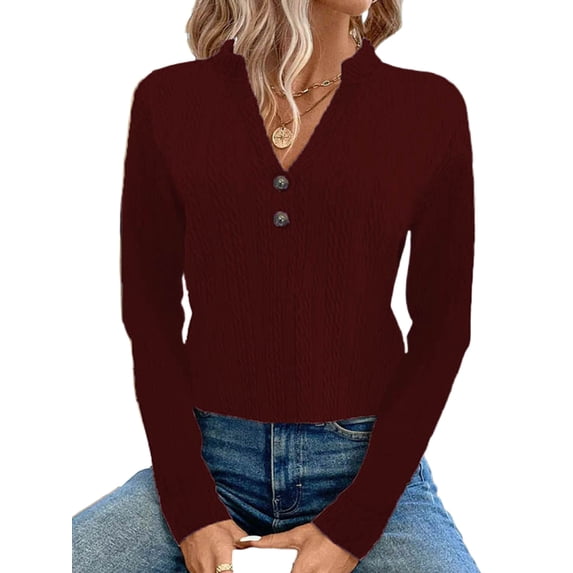 Fangasis Ladies Tee Solid Color T Shirt V Neck Tops Women Fitted T-shirt Soft Dailywear Pullover Dark Red S