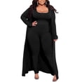 thumbnail image 1 of Fangasis Ladies Tracksuit Plus Size Tank Top+Cardigan+Pant Set Long Sleeve 3 Piece Ouftis Women Warm Casual Suit Comfy Travel Black 2XL, 1 of 6