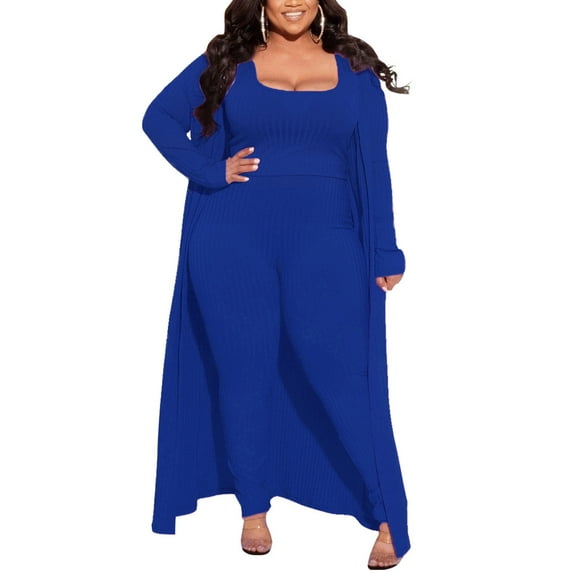 Fangasis Ladies Tracksuit Plus Size Tank Top+Cardigan+Pant Set Long Sleeve 3 Piece Ouftis Women Warm Casual Suit Comfy Travel Blue 3XL