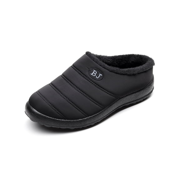 Fangasis Ladies Warm Casual Shoes Lightweight Fuzzy Slippers Plush Lined Flats Indoor Outdoor Fashion Snow Boots Black 8.5