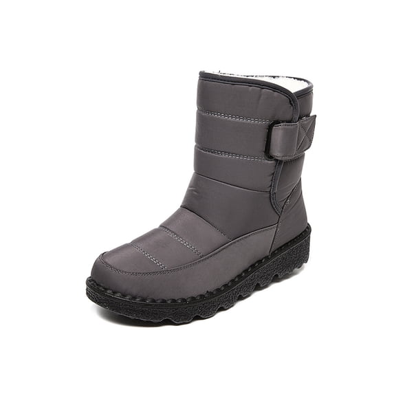 Fangasis Ladies Winter Bootie Round Toe Waterproof Boot Mid Calf Snow Boots Outdoor Non-Slip Walking Shoes Gray 5.5