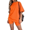 thumbnail image 1 of Fangasis Lady Outfits Crew Neck Sportswear Elastic Waist Tracksuit Set Women Short Sleeve Sweatsuit Solid Vacation Activewear 1# Orange 2XL, 1 of 8