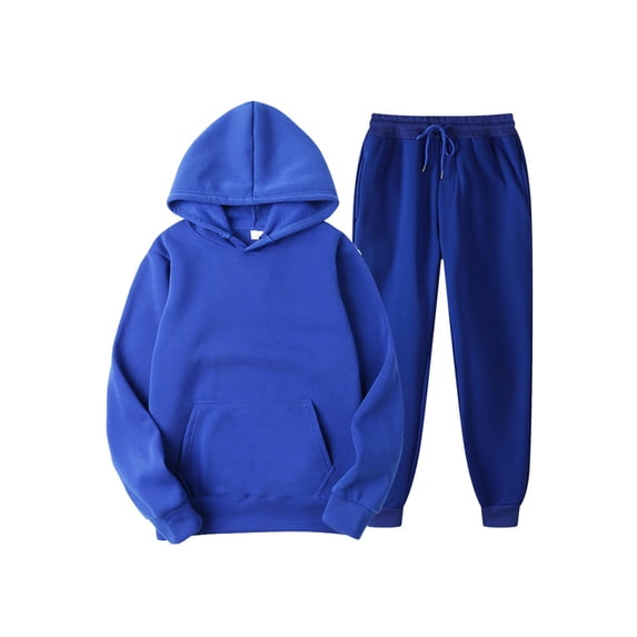 Fangasis Men 2 Piece Hoodie Hooded Hoodies And Sweatpant Set Solid Color Tracksuit Mens Casual Jogger Sets Warm Winter Sweatsuit Blue M