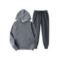 thumbnail image 1 of Fangasis Men 2 Piece Hoodie Hooded Hoodies And Sweatpant Set Solid Color Tracksuit Mens Casual Jogger Sets Warm Winter Sweatsuit Deep Gray M, 1 of 3