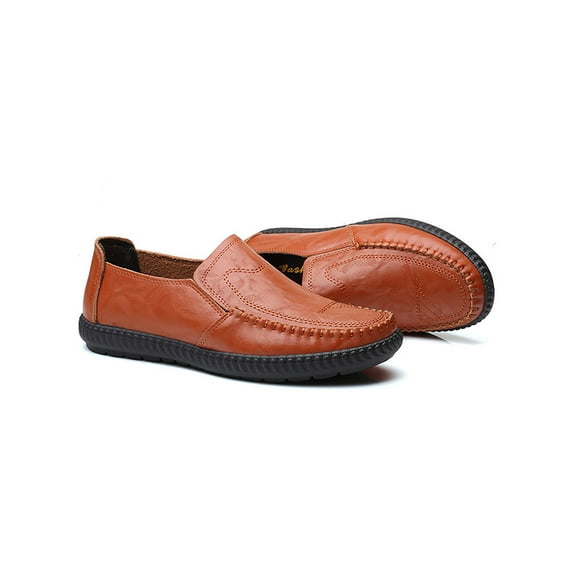 Fangasis Men Boat Shoe Non-Slip Flats Slip On Loafers Office Faux Leather Moccasin Yellow 6.5