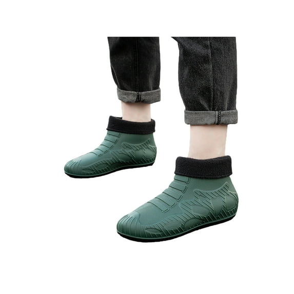 Fangasis Men Chef Shoe Comfort Kitchen Shoes Slip On Mules Rainy Resistant Clogs Green (Plush Lined) 9.5
