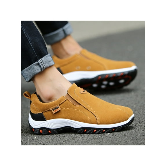 Fangasis Men Hiking Shoes Nonslip Flats Flat Running Shoe Driving Lightweight Sneakers Yellow 12.5