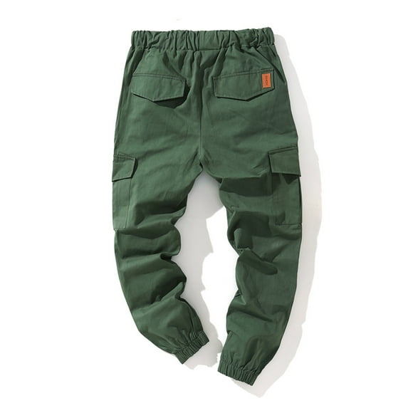 Fangasis Men Jogger Pant Solid Color Cargo Pants Elastic Waist Trousers Mens Lace Up Bottoms Beam Foot Outdoor Green S