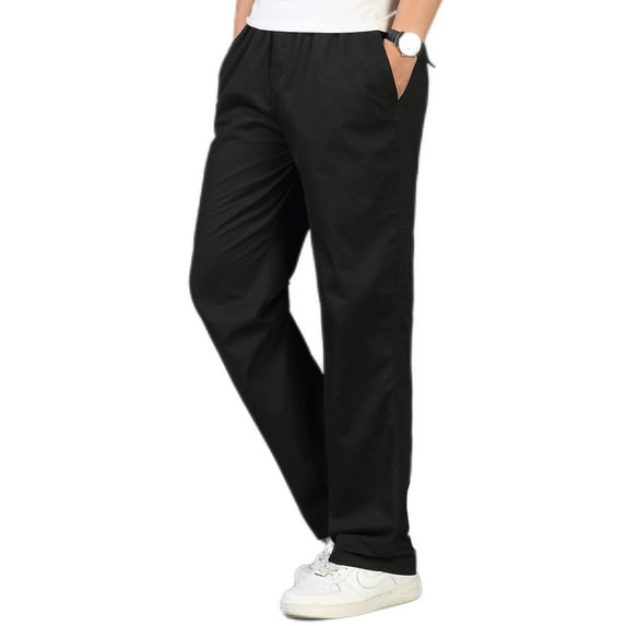 Fangasis Men Pants Mid Waisted Bottoms Elastic Waist Trousers Mens Plain Loungewear Fitted Yoga Black XL