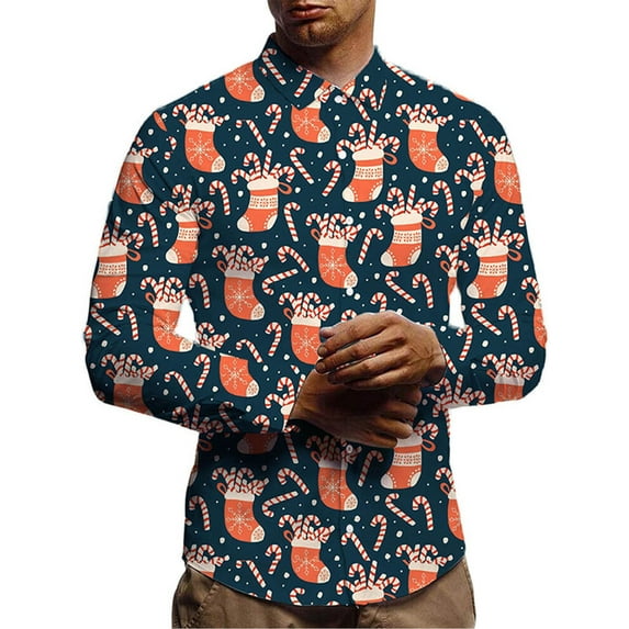 Fangasis Men Shirts Button Down Tunic Shirt Lapel Neck Tops Mens Comfy Blouse Casual Holiday Socks L