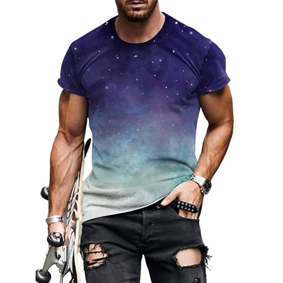 Fangasis Men Summer Tops Short Sleeve T Shirts 3D Digital Print T-shirt Mens Fashion Pullover Regular Work Tee Style A XS