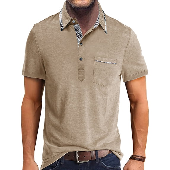 Fangasis Men T Shirts Short Sleeve Polo Shirt Henley Summer Tops Mens Athletic Tee Casual Sport T-shirt Apricot M