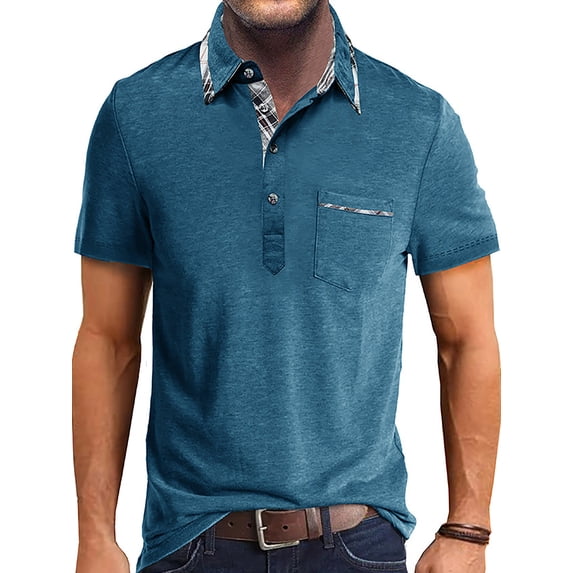 Fangasis Men T Shirts Short Sleeve Polo Shirt Henley Summer Tops Mens Athletic Tee Casual Sport T-shirt Blue 2XL
