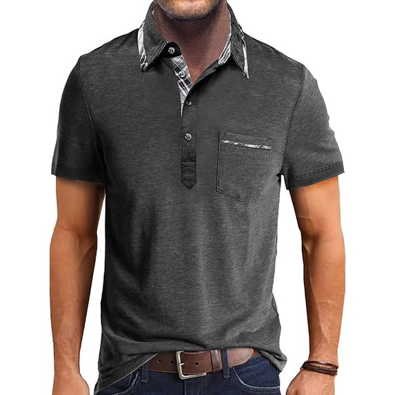 Fangasis Men T Shirts Short Sleeve Polo Shirt Henley Summer Tops Mens Athletic Tee Casual Sport T-shirt Dark Gray L