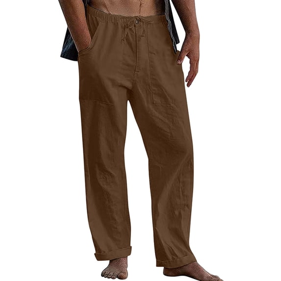 Fangasis Men Trousers Elastic Waist Pants Drawstring Sweatpants Mens Comfy Long Fashion Work Lounge Brown S