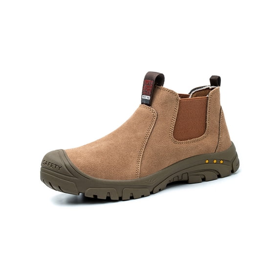 Fangasis Men Work Boots Breathable Safety Shoes Slip Resistant Protection Boot Outdoor Comfort Chelsea Booties Camel 1# 8.5