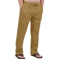 thumbnail image 1 of Fangasis Men's Pants Drawstring Trousers Solid Color Long Pant Men Lounge Bottoms Lightweight Jogger Dark Khaki 2XL, 1 of 2