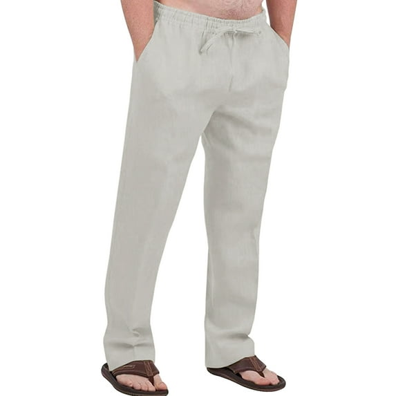 Fangasis Men's Pants Drawstring Trousers Solid Color Long Pant Men Lounge Bottoms Lightweight Jogger Light Gray 3XL