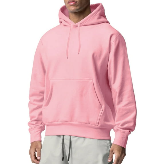 Fangasis Men's Sweatshirts Solid Color Hooded Sweatshirt Long Sleeve Hoodies Men Casual Hoodie Tops Regular Fit Sport Pullover Pink S