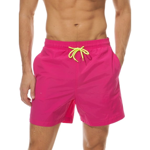 Fangasis Mens Beach Pants Elastic-Waist Swimsuit Solid Color Boardshorts Men Comfy Swimming Suit Breathable Hot Spring Swimwear Rose Red 3XL