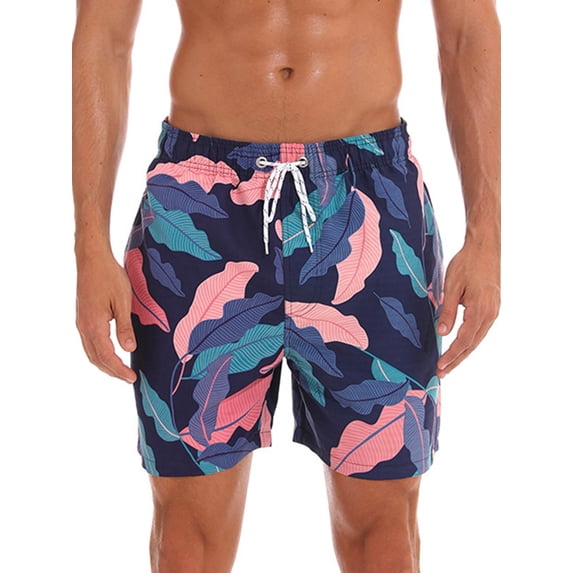 Fangasis Mens Boardshorts Drawstring Swimsuit Pocket Beach Pants Men Comfy Bathing Suit Quick Dry Swimming Pool Beachwear Colorful Leaves 2XL